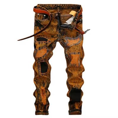 Male Retro Ripped Stacked Mens Designers Skinny Jeans Street Style